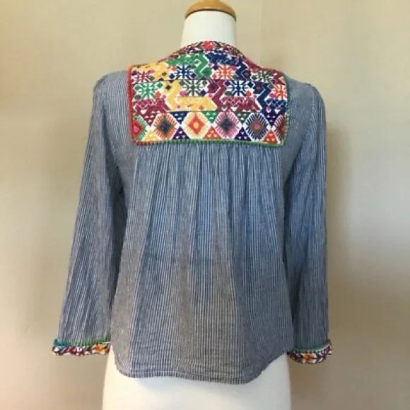 Zara Striped Blouse with Embroidery - Picture 3 of 9